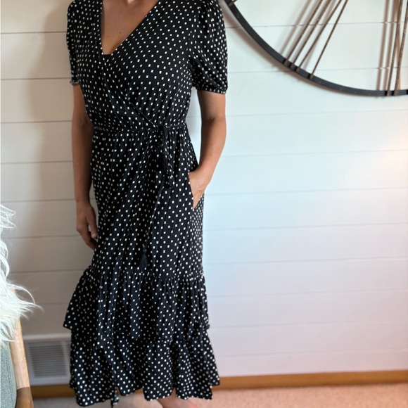 Knox Rose Boho Chic Black With White Square Accents Midi Dress - Picture 1 of 9